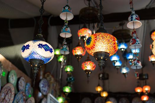 Beautiful Oriental lamps on a dark background.