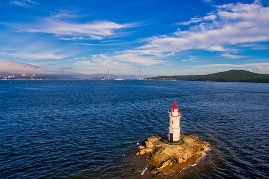 Vladivostok, Russia. Seascape with a view of the Tokarevsky lighthouse.