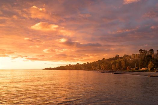 urban landscape of New Athos in Abkhazia at sunset