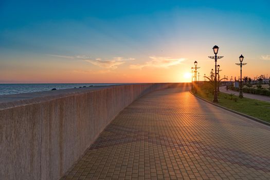 Sochi, Russia-June 9, 2018 Sochi embankment during sunset in summer without people.