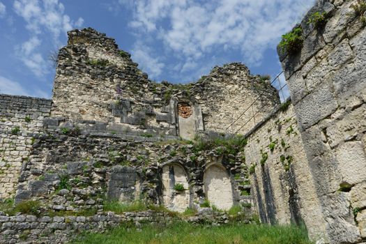 ancient Anakopia fortress in ruins on the background of blue sky. New Athos,Abkhazia
