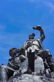 Vladivostok, Russia-October 20, 2018: Monument to the red army against the blue sky.