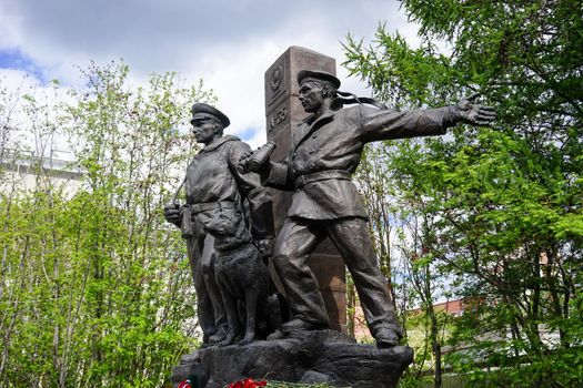Murmansk, Russia-June 6, 2015: monument to border guards on the background of nature.
