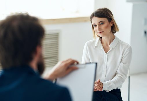 Male psychologist next to the patient diagnosis consultation treatment. High quality photo