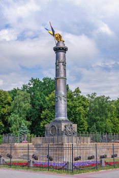 Poltava, Ukraine 07.13.2020. The Column of Glory commemorates the centenary of the Battle of Poltava, Ukraine, on a sunny summer day