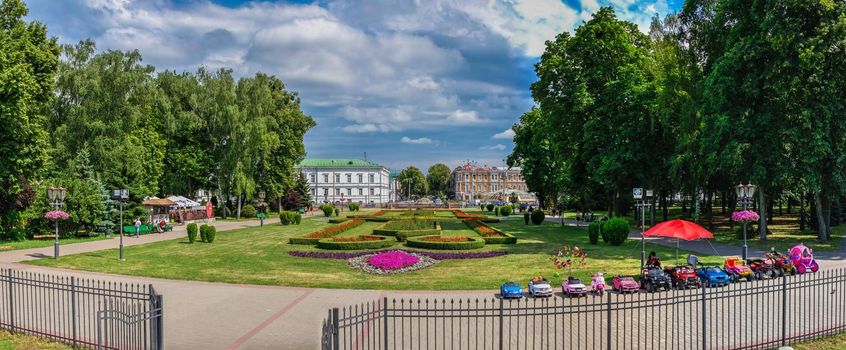 Poltava, Ukraine 07.13.2020. Round square in central Poltava, Ukraine, on a sunny summer day