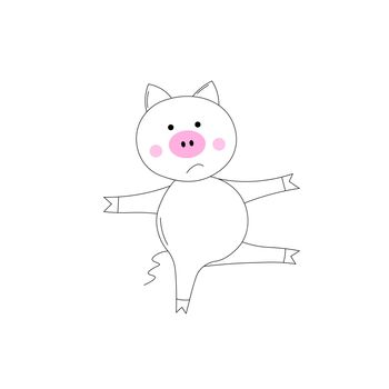 The piglet does exercises, goes in for sports. Coloring Book for kids. Colouring pictures with cute pig. Outline vector animals illustration. Isolated cartoon adorable character.