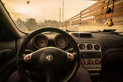 MILAN, ITALY 17 FEBRUARY 2021: Car dashboard interior detail