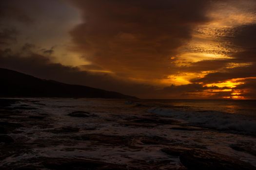 once in a life time beautiful sunrise over the indian ocean, waves are breaking at the great ocean road, victoria