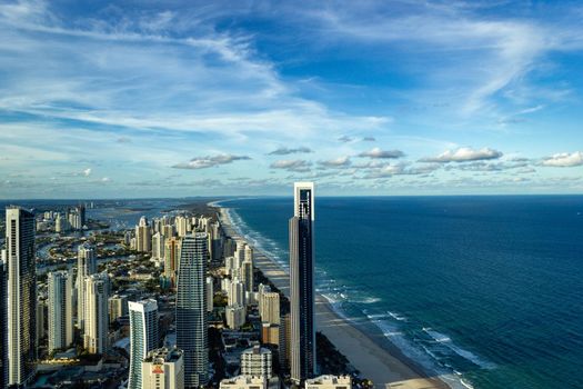 Aerial view over surfers paradise city and beach. Modern aerial cityscape of resort town and beach. Gold Coast, Surfers Paradise, australia