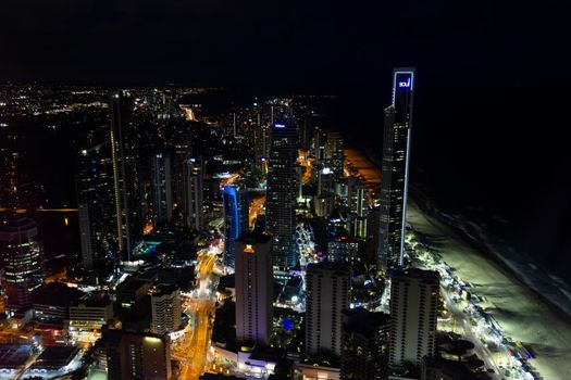 Aerial view over surfers paradise city and beach. Modern aerial cityscape of resort town and beach. Gold Coast, Surfers Paradise, australia