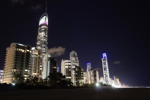 Surfers Paradise beach at night with all the sky skyscraper, Gold Coast, Queensland, Australia