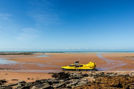 yellow hovercraft at a beautiful beach in broom, wa