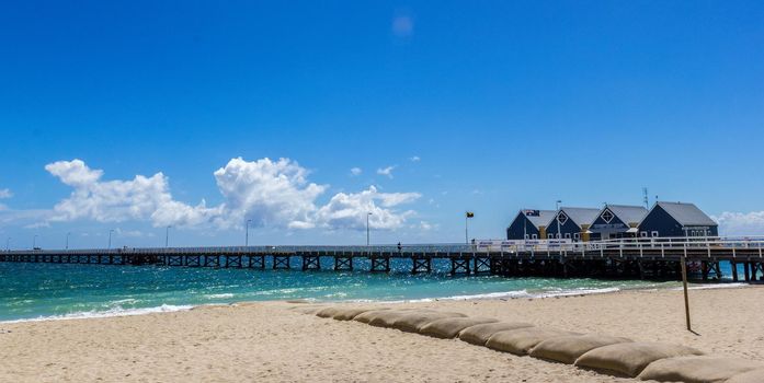 Famous wooden Busselton jetty in Western Australia on a sunny day