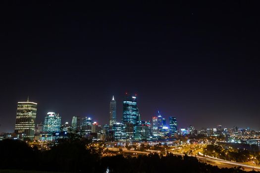 Night city skyline of Perth, Western Australia. View from King's Park.