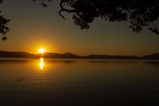 beautiful sunset over Watson Taylors Lake in Crowdy Bay National Park, New South Wales