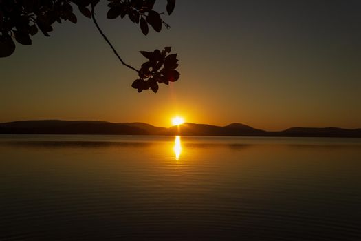 beautiful sunset over Watson Taylors Lake in Crowdy Bay National Park, New South Wales