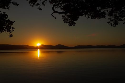 beautiful sunset over Watson Taylors Lake in Crowdy Bay National Park, New South Wales