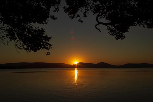 beautiful sunset over Watson Taylors Lake in Crowdy Bay National Park, New South Wales