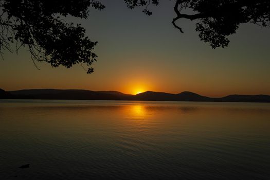 beautiful sunset over Watson Taylors Lake in Crowdy Bay National Park, New South Wales