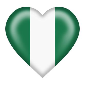 A Nigeria flag heart button isolated on white with clipping path 3d illustration