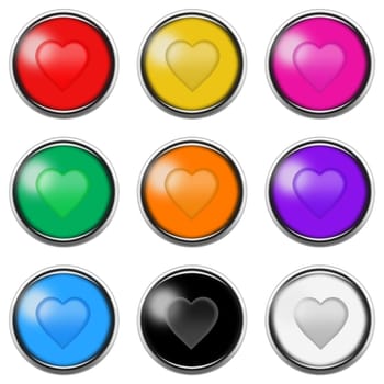 A heart sign button icon set isolated on white with clipping path 3d illustration