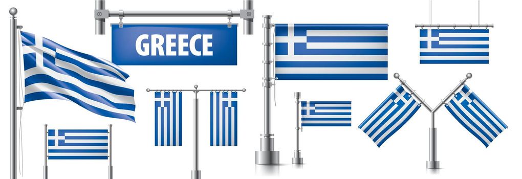 Vector set of the national flag of Greece in various creative designs.