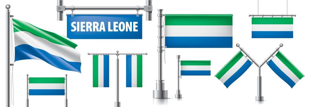 Vector set of the national flag of Sierra Leone in various creative designs.