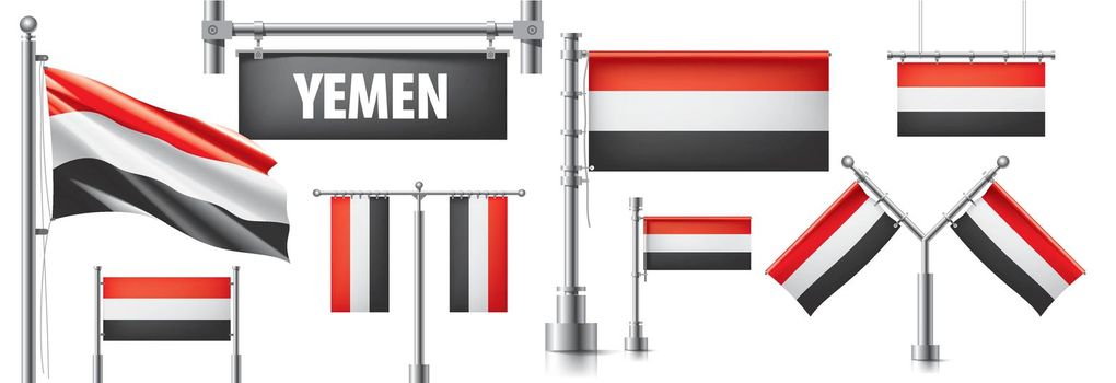 Vector set of the national flag of Yemen in various creative designs.