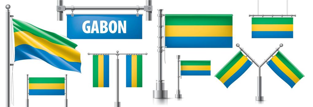 Vector set of the national flag of Gabon in various creative designs.