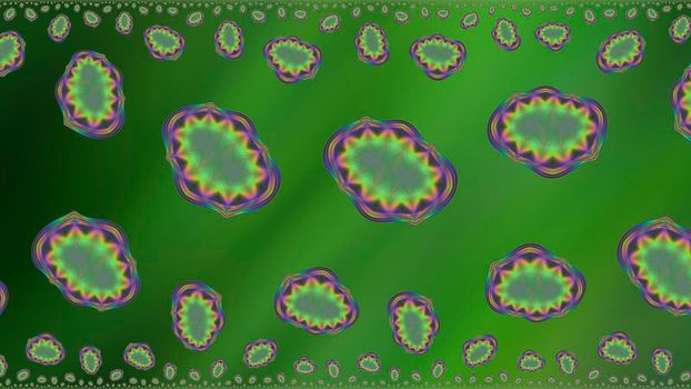 Abstract green background with fantasy figures.