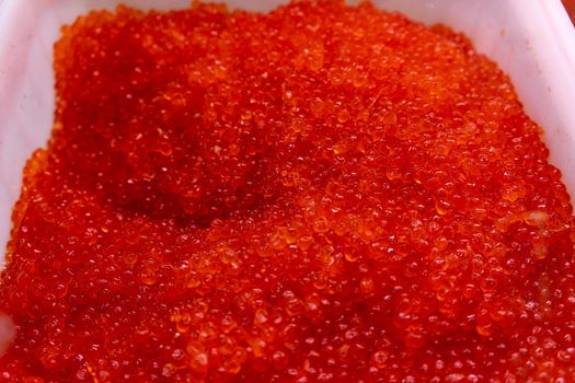 Petropavlovsk-Kamchatsky, Russia. red caviar on display at the seafood market.