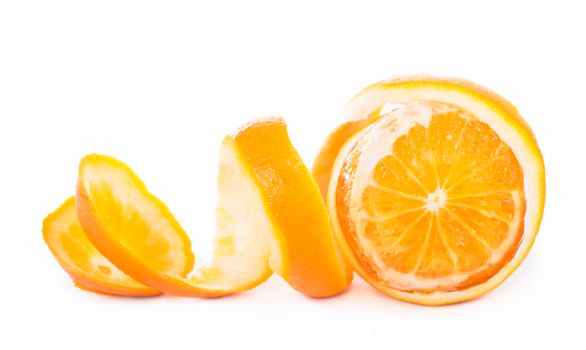 orange and orange peeled skin isolated white background