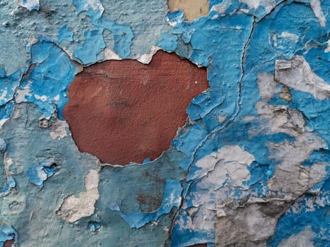 Blue background with cracked oil paint on plaster. For design and networking.
