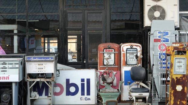 BANGKOK, THAILAND 12 JULY 2019 Rod Fai Talad retro night train market. Popular asian hipster street flea marketplace with old-fashioned vintage styled decor, second hand aged antique goods for sale.