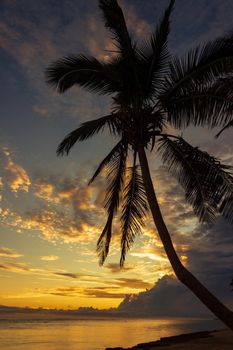 Colorful sunrise on the Tambua Sands Beach on Fiji Island, Fiji.