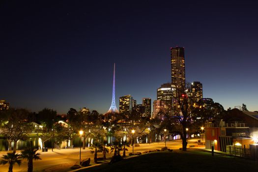 Modern skyscraper in Melbourne at night, Australia