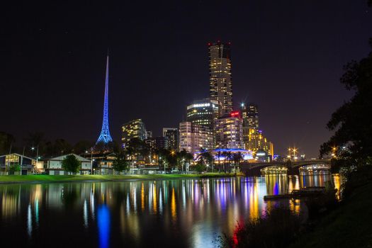 Modern skyscraper in Melbourne at night, Australia