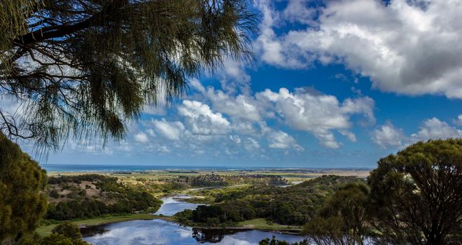 arieal few of wetlands in Australia, Victoira near the great ocean road