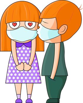 Valentine vector illustration with wearing protective masks. Covid-19