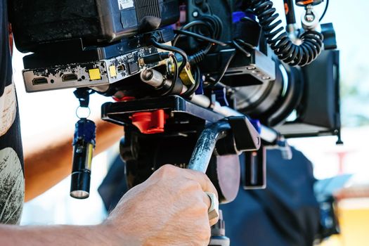 Film industry. Filming with professional camera background
