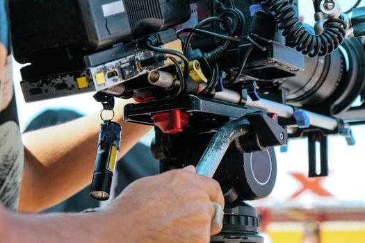Film industry. Filming with professional camera background
