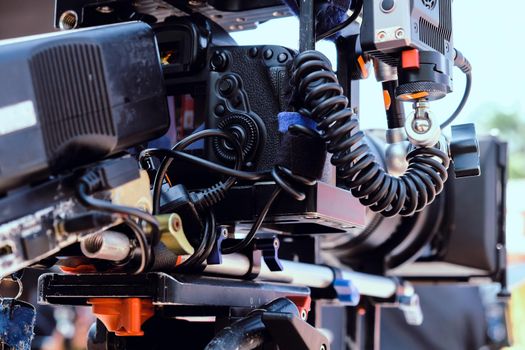 Film industry. Filming with professional camera background