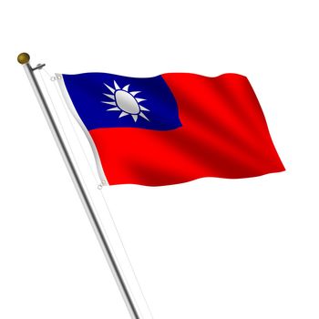 A Taiwan flagpole 3d illustration on white with clipping path