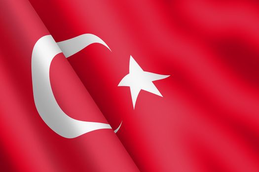 A Turkey waving flag 3d illustration wind ripple red crescent moon star