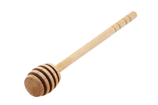 A wooden honey stick inclined on white with clipping path