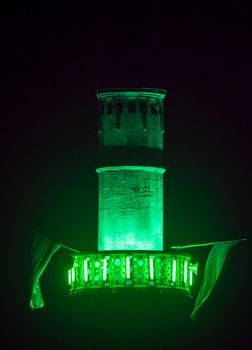 islam mosque minaret green light at night