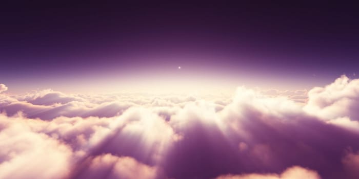 above clouds sunrise sun ray illustration, 3d rendering