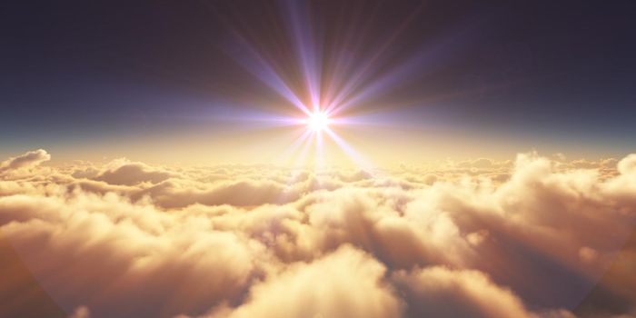 above clouds sunrise sun ray illustration, 3d rendering