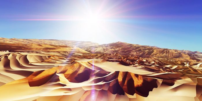 Dunes sunset over the desert. 3d rendering illustration